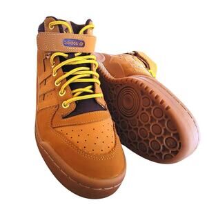 ADIDAS Forum Mid Sneakers GX7079 Brown Mens 9 Gym Shoes Lace Up Monogram